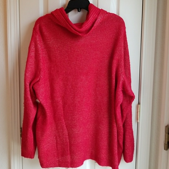 NWOT WORTHINGTON WOMAN RED/ GOLD COWL SWEATER - Picture 4 of 5